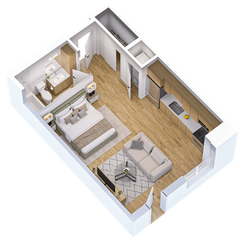 Floor plan for studio, 1 bath